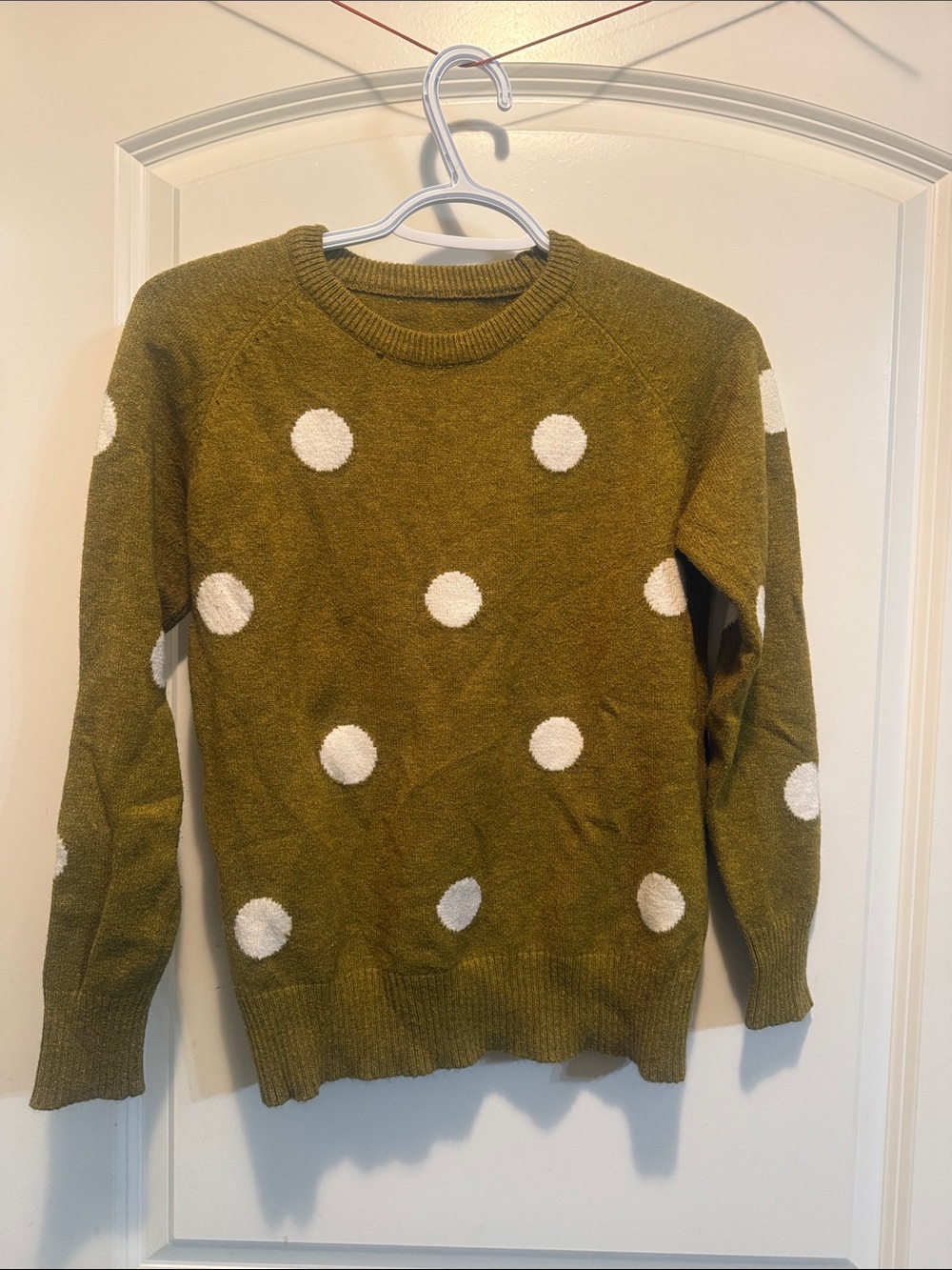 Polka Dot Crewneck Sweater - Olive Green